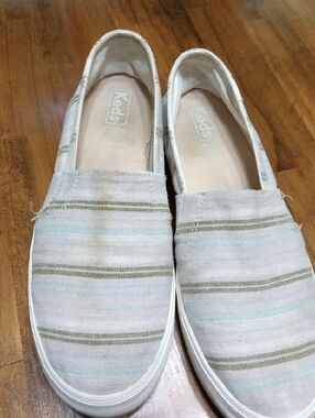 Keds Pink and Green Striped Slip-On Sneakers